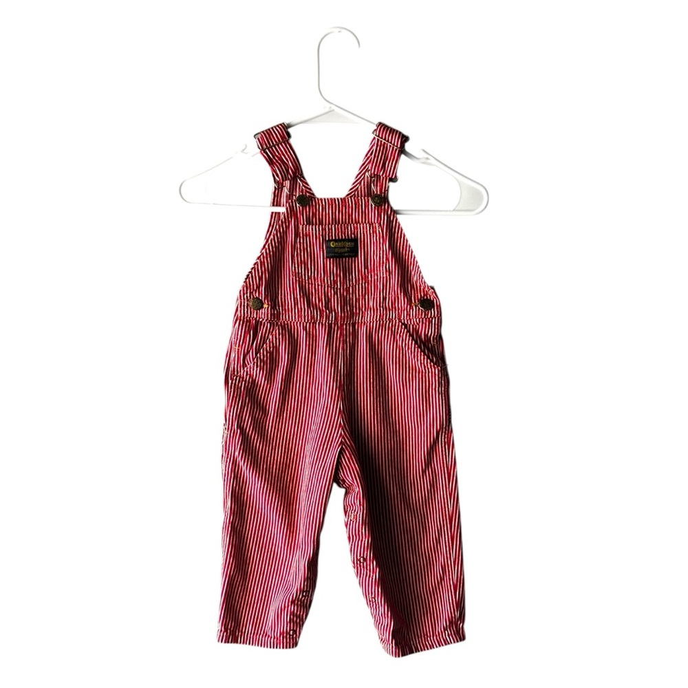 OshKosh B'gosh Red and White Striped Overalls 2T Boys/Girls Vintage 90s Mint Con